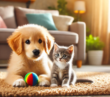 강아지와 고양이가 나란히 앉아있는 모습