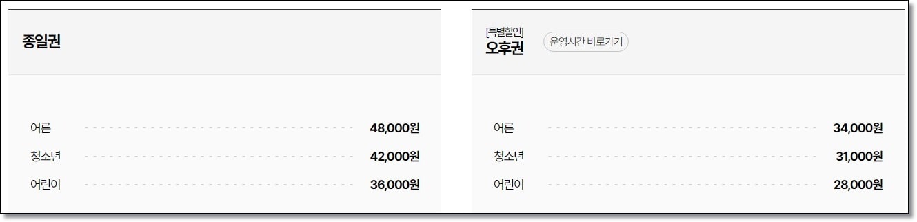 경주월드 입장료