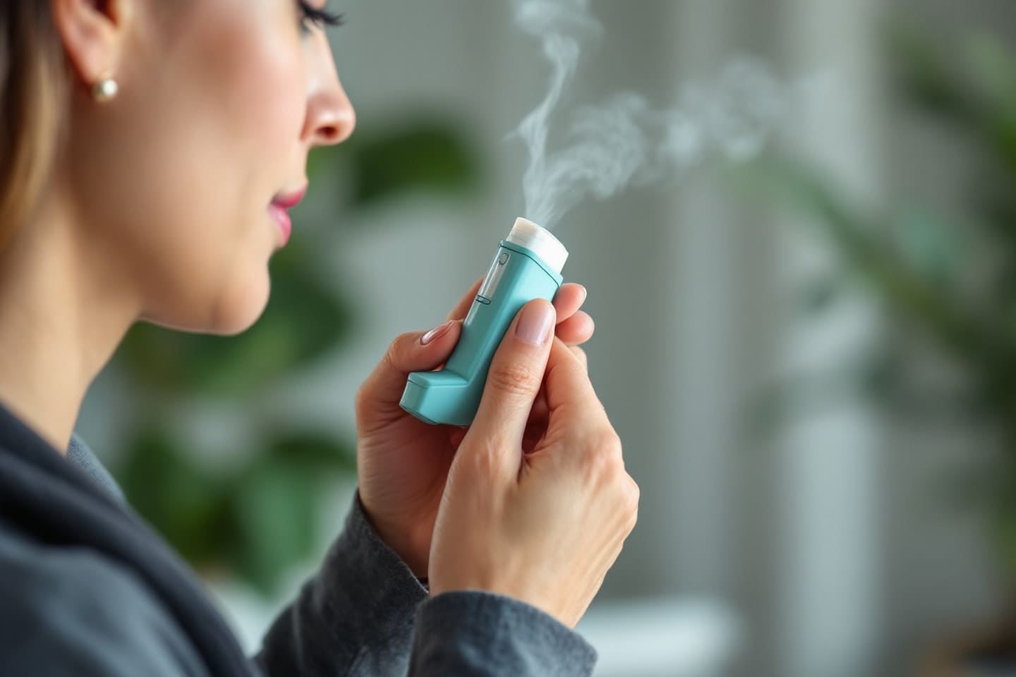 흡입제를 하는 여성