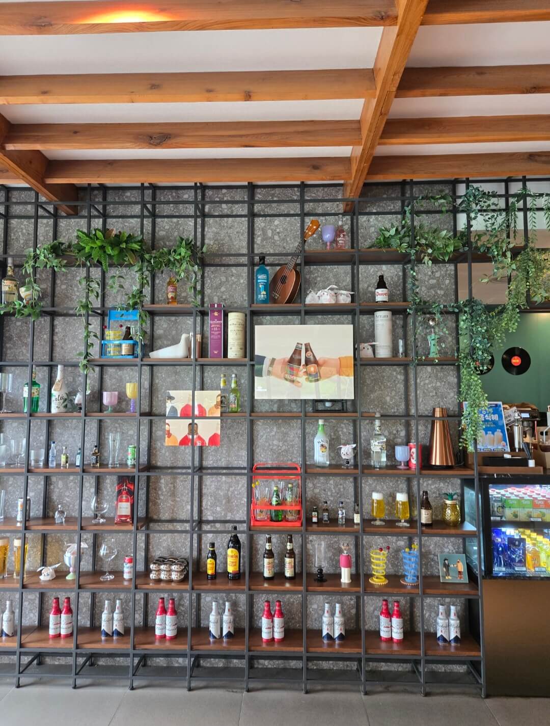 남춘천cc 스타트하우스 내부 선반위 병들과 플랜티어