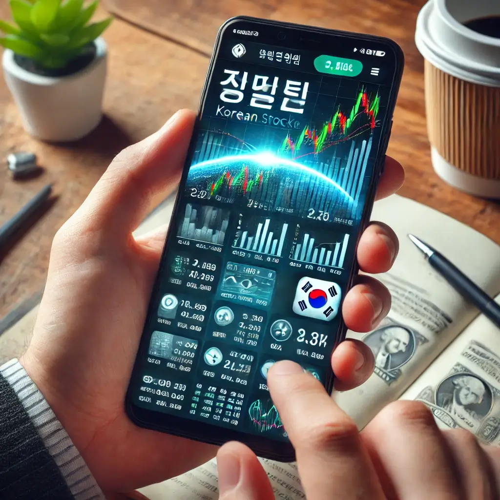 핸드폰으로 주가를 보는 투자자