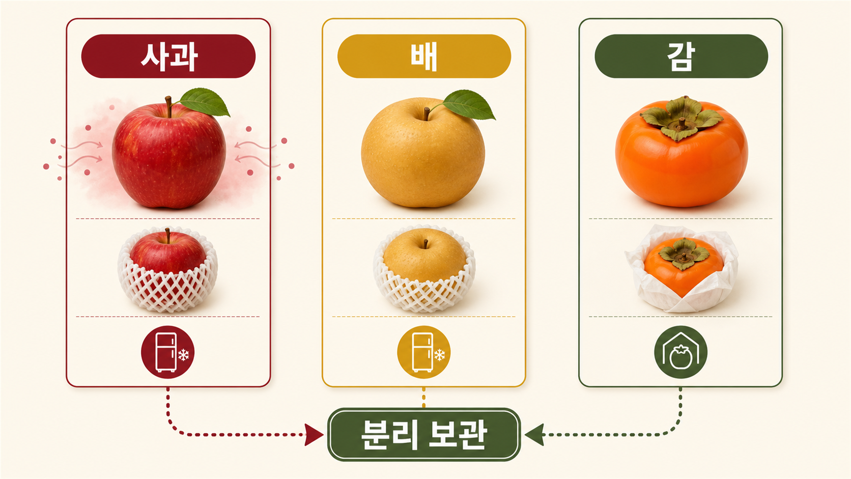 사과 배 감의 포장과 분리 보관 방법 비교