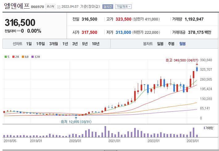 엘앤에프-월봉-차트