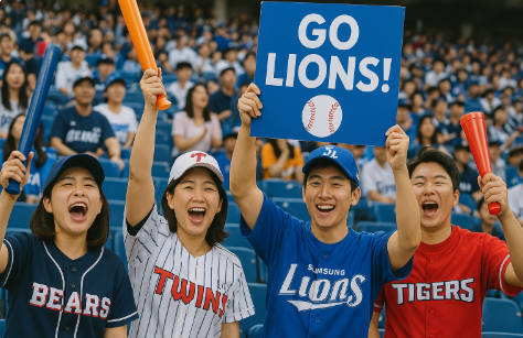 KBO경기장 관중석 응원하는 팬의 모습
