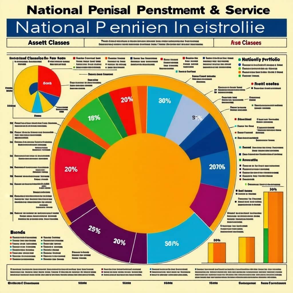 연금 투자: 국민연금의 투자 포트폴리오를 나타내는 이미지. 다양한 자산군에 대한 투자 비율을 보여주는 그래프