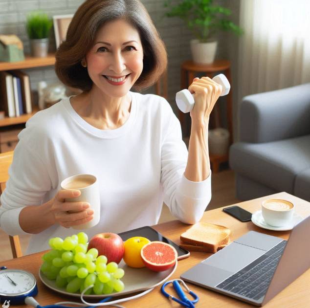 은퇴 후 우울증 극복을 위해 운동과 건강한 식습관 형성에 노력하는 여성