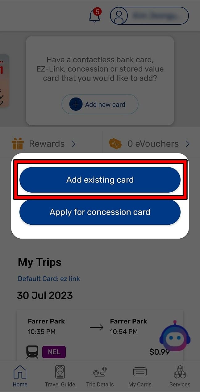 Add-exisiting-card-클릭