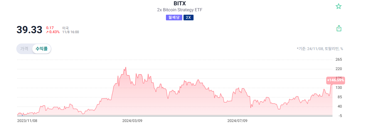 BITX 최근 1년 수익률(출처: ETF Check)