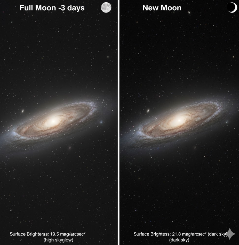 보름달 전후 딥스카이 천체 관측 비교