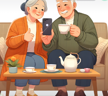 환한 미소를 지으며 맛있는 한식을 즐기고 있는 행복한 노부부의 모습