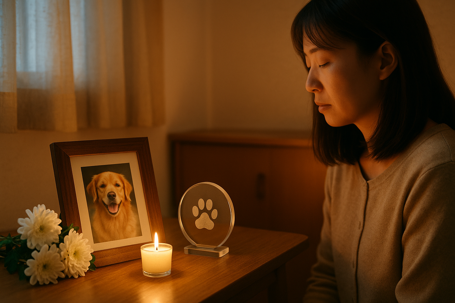 견주가 죽은 강아지를 추모하며 그리워하는 사진