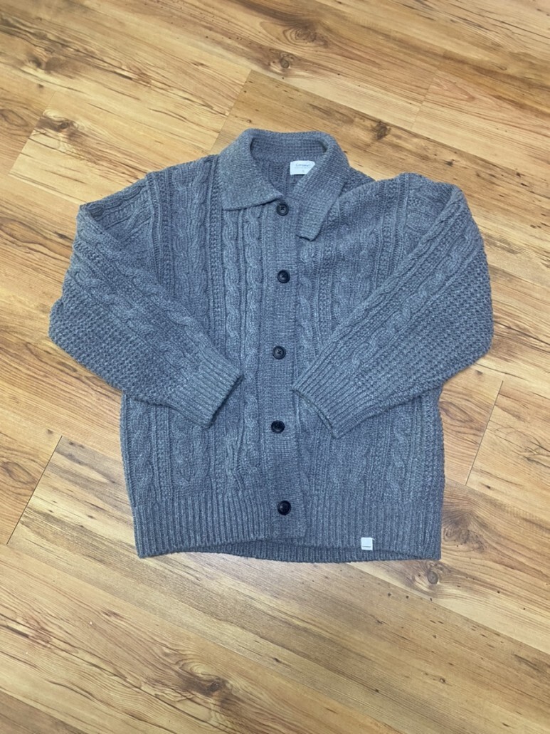 커버낫 카디건 램스울 아란 케이블 니트 가디건 멜란지 그레이
