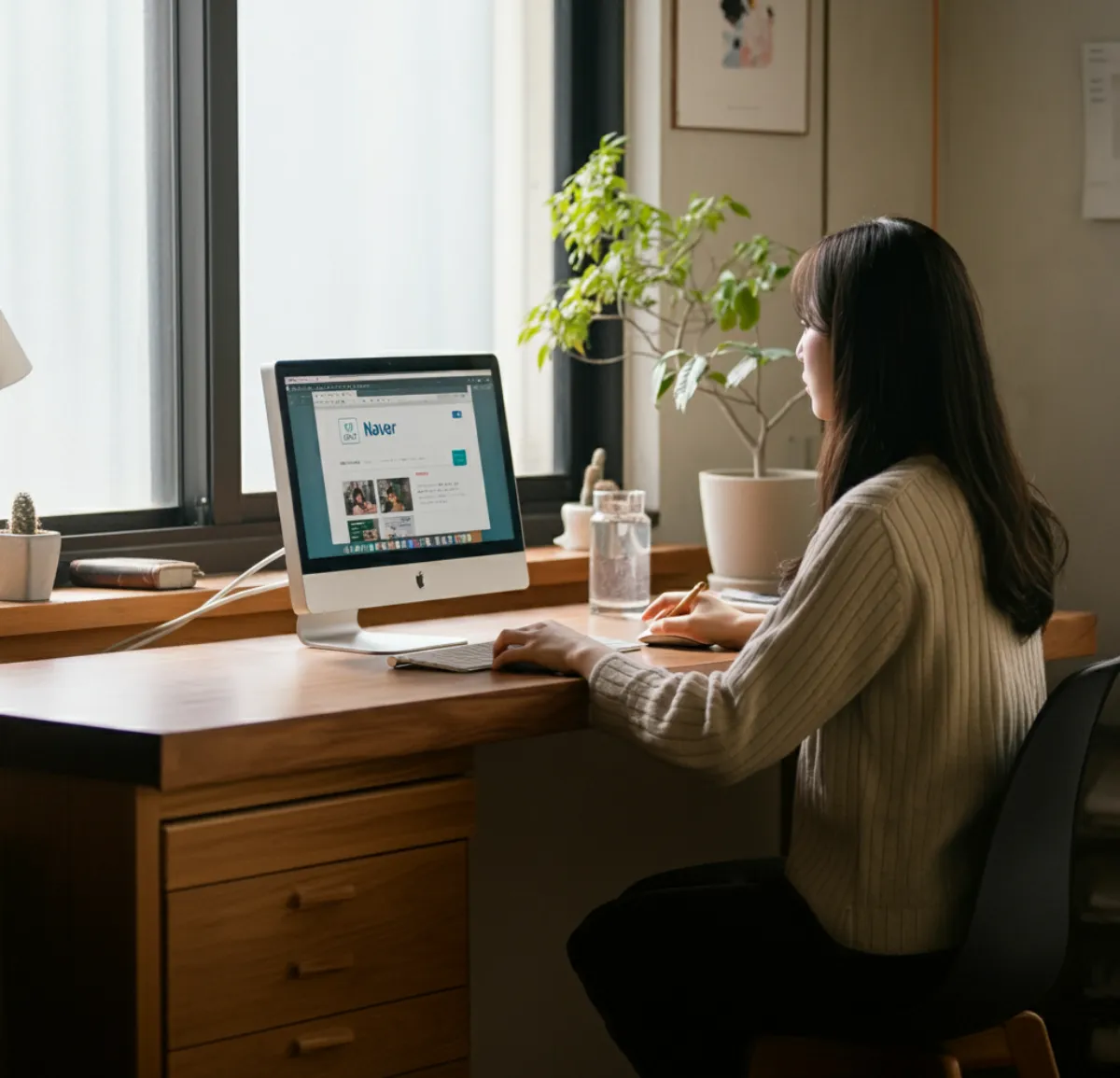 컴퓨터모니터로-네이버화면보는-한국여자01