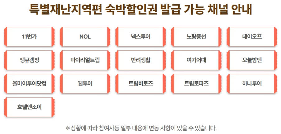 특별재난지역편 숙박 할인권 발급 가능 채널 안내