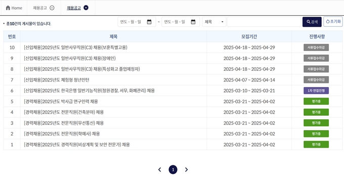 한국은행 채용정보 사이트