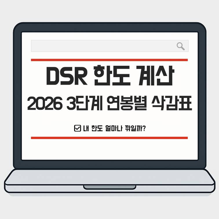 DSR 한도 계산 2026년 3단계 적용 시 연봉별 대출 삭감액을 설명하는 대표 이미지