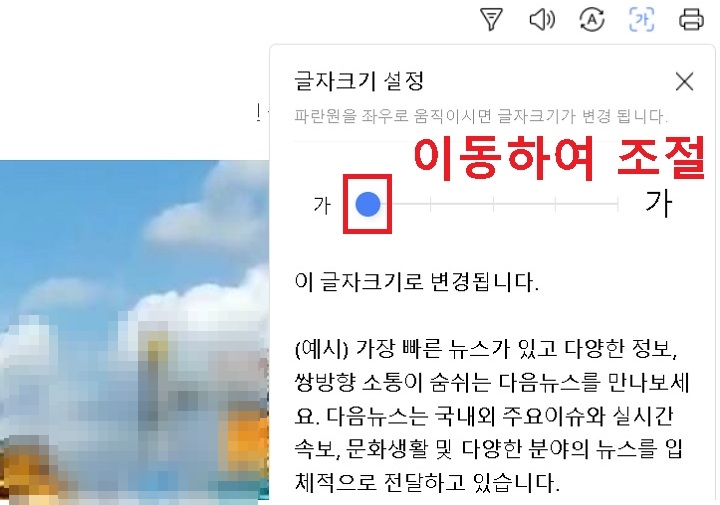 글자크기 설정 바 보임