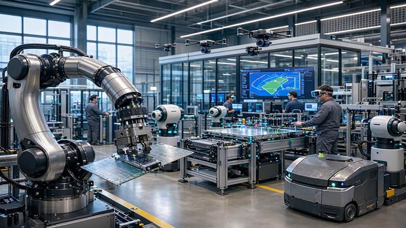 <img src="smart-factory-industry.jpg" alt="첨단 기술이 적용된 스마트팩토리와 산업 현장의 모습">