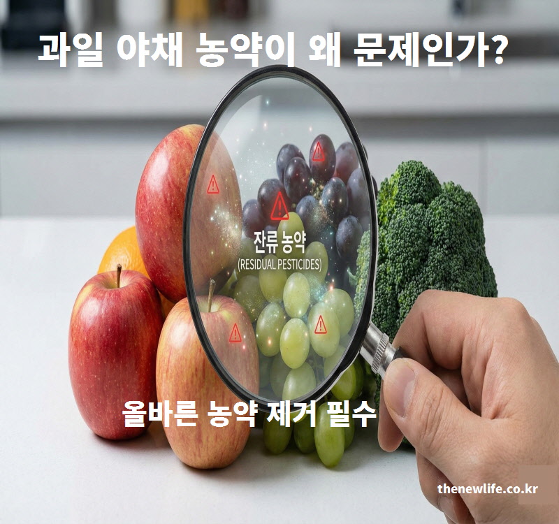 건강을 위협하는 잔류 농약 축적을 막기 위해 올바른 과일 야채 농약 제거 방법과 씻는 법을 알아보는 모습