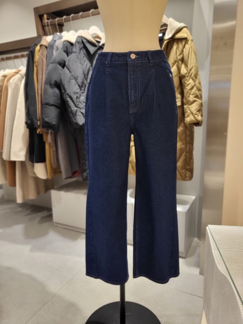 플라스틱아일랜드 사선절개 와이드 턱 기모 데님 팬츠 PN4DP161