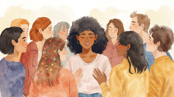 ENFJ는 타인의 감정에 민감하고, 집단 안에서 조화와 유대를 중시하는 성향을 지녔습니다. 이들은 타인의 필요를 민감하게 감지하고, 누구든 소외되지 않도록 배려하며 이끄는 기질이 있습니다에 관한 그림