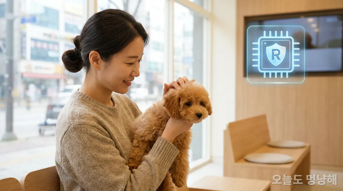 반려동물 등록의 중요성을 강조하는 한국인 보호자와 강아지