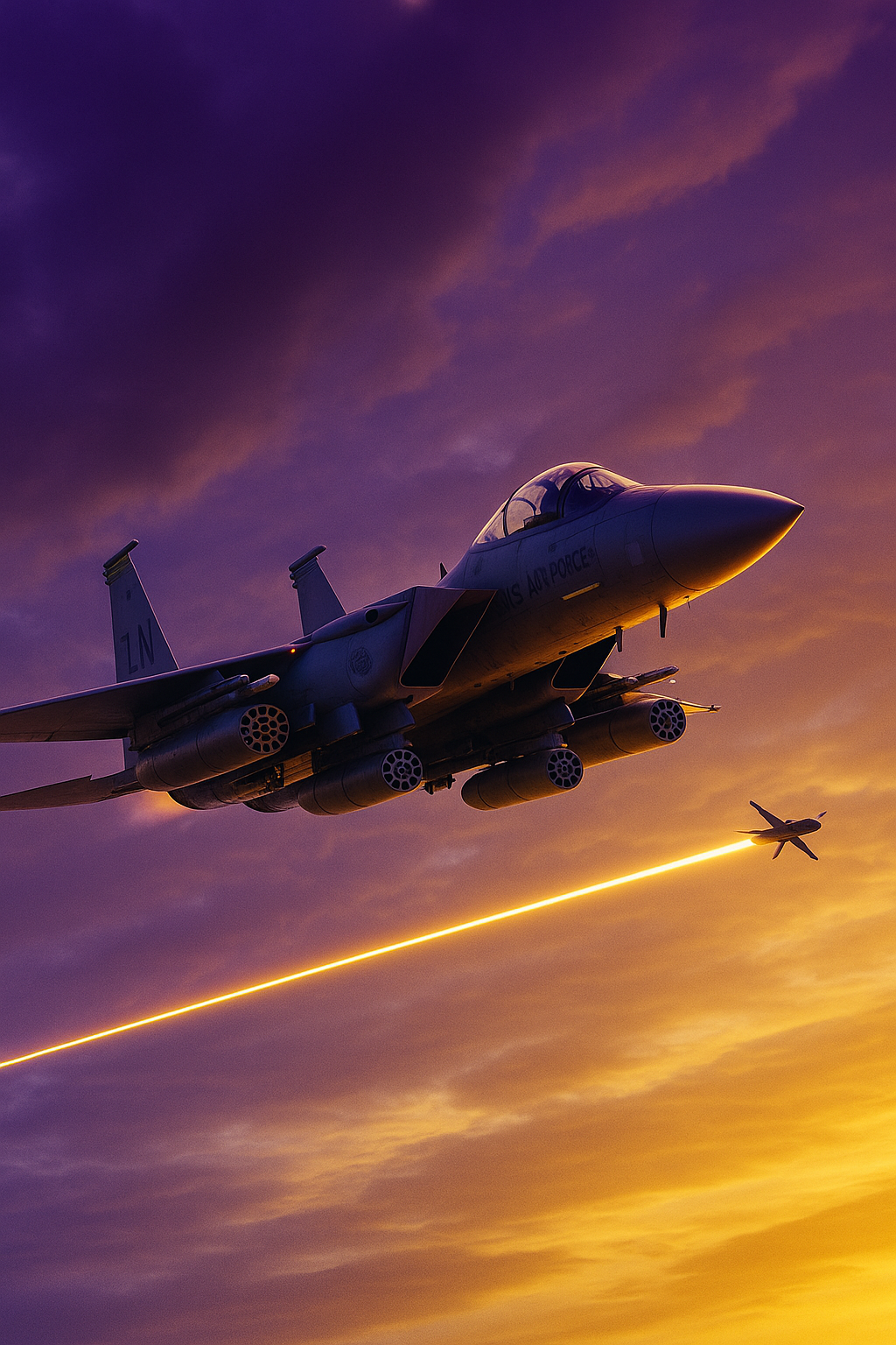 F-15E에서 드론 킬러 로켓을 발사하는 AI 이미지