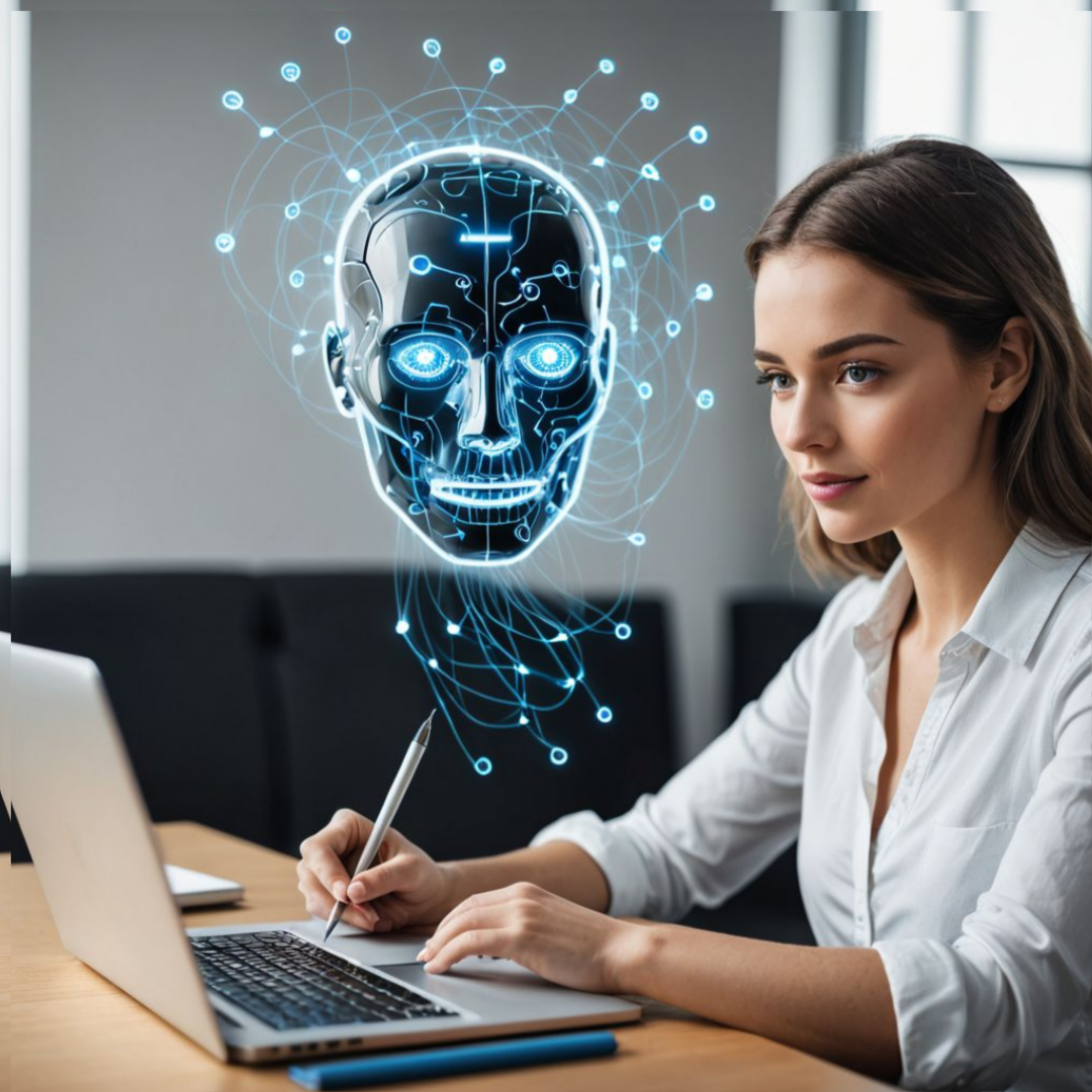 노트북을 앞에 놓고 글쓰기 생각하는 여자사진