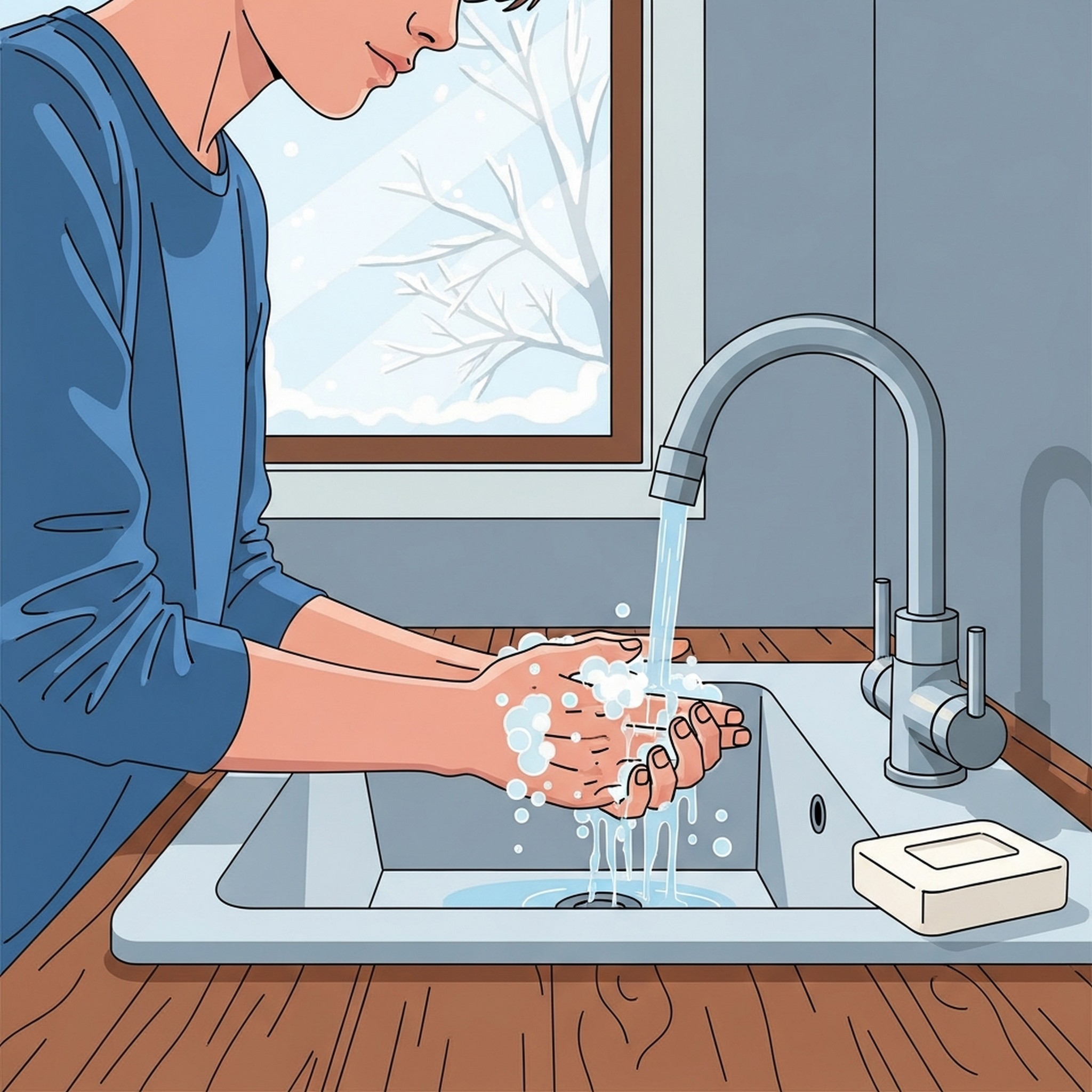 비누로 손 씻는 모습