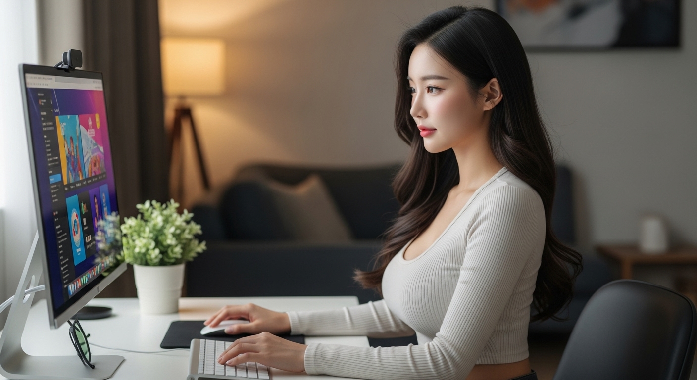 컴퓨터를 하는 여성