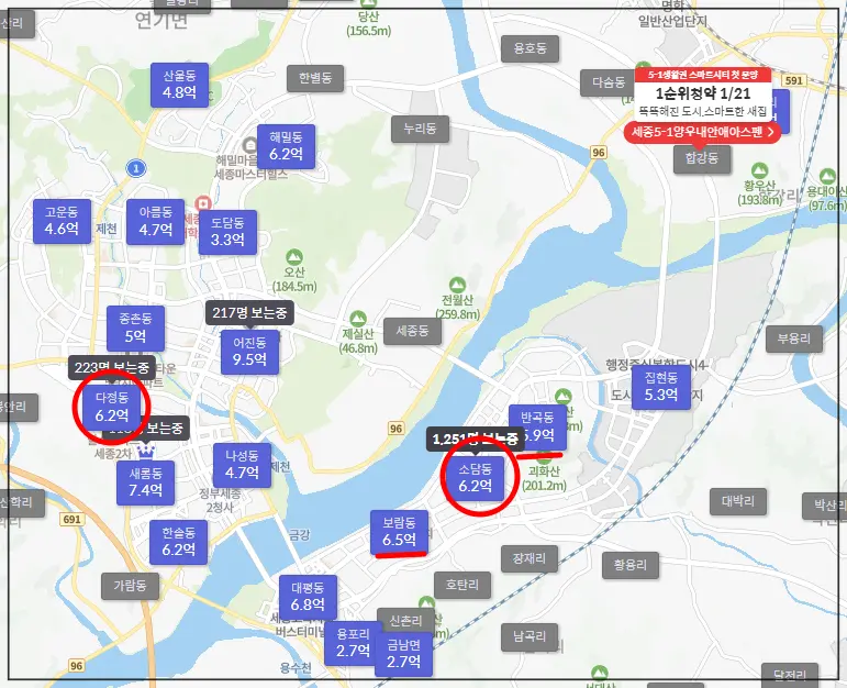호갱노노-세종시-평단가