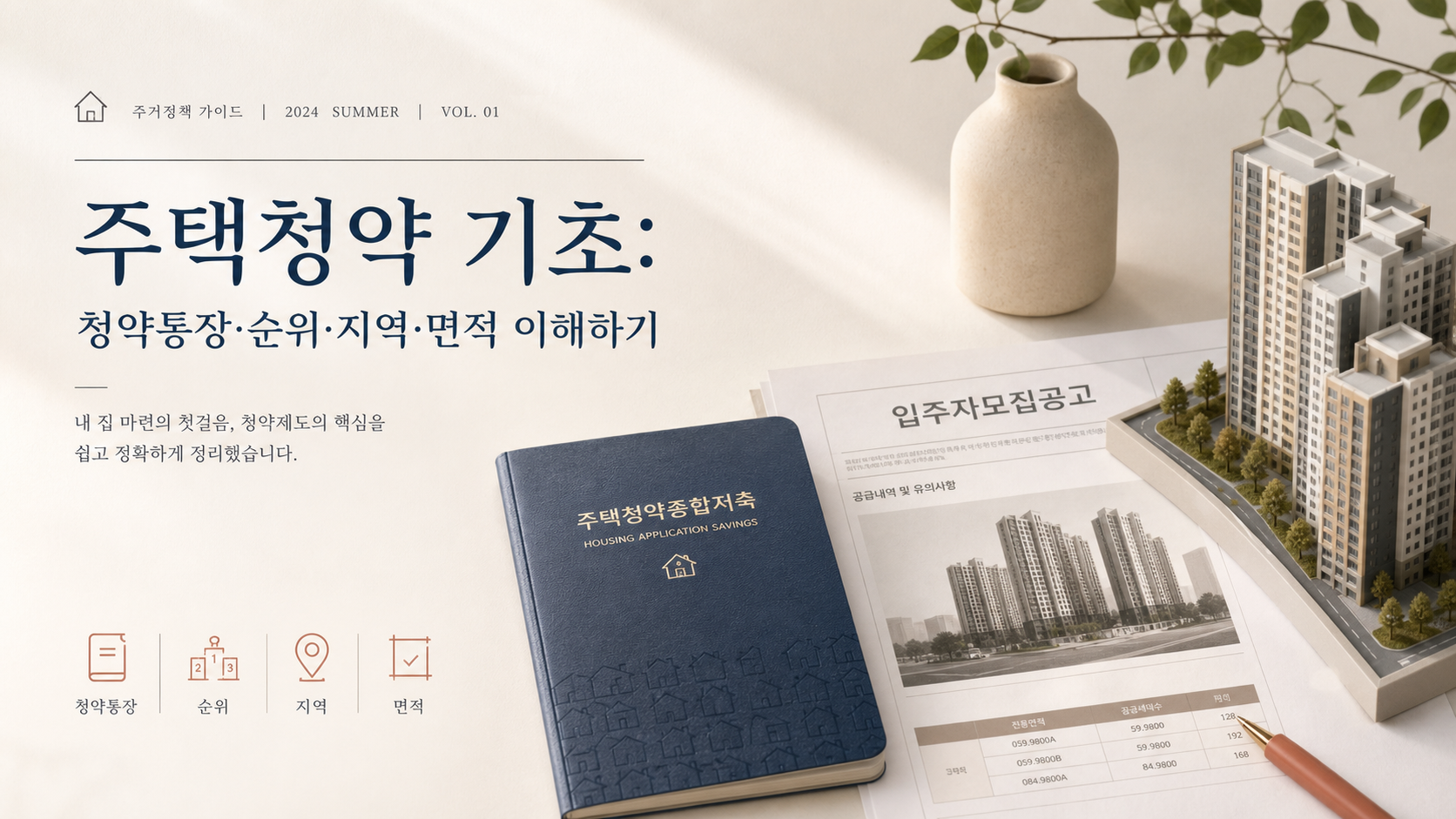 주택청약 기초: 청약통장&middot;순위&middot;지역&middot;면적 이해하기 핵심 내용을 설명하는 부동산 안내