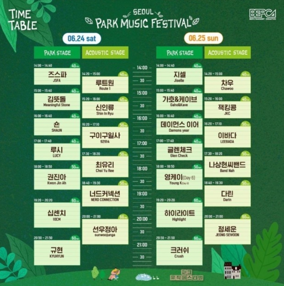 파크뮤직페스티벌 아티스트 라인업
