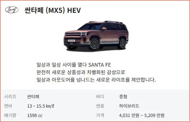 싼타페 하이브리드 가격