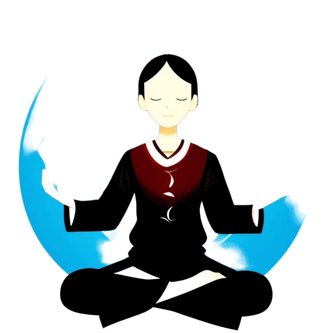 앉아서 명상을 하고 있는 사람의 모습입니다.