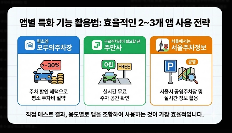 [주차 앱] 무료주차장 찾기(상세 비교, 특화 기능, 절약 전략)(+ 사용 꿀팁)