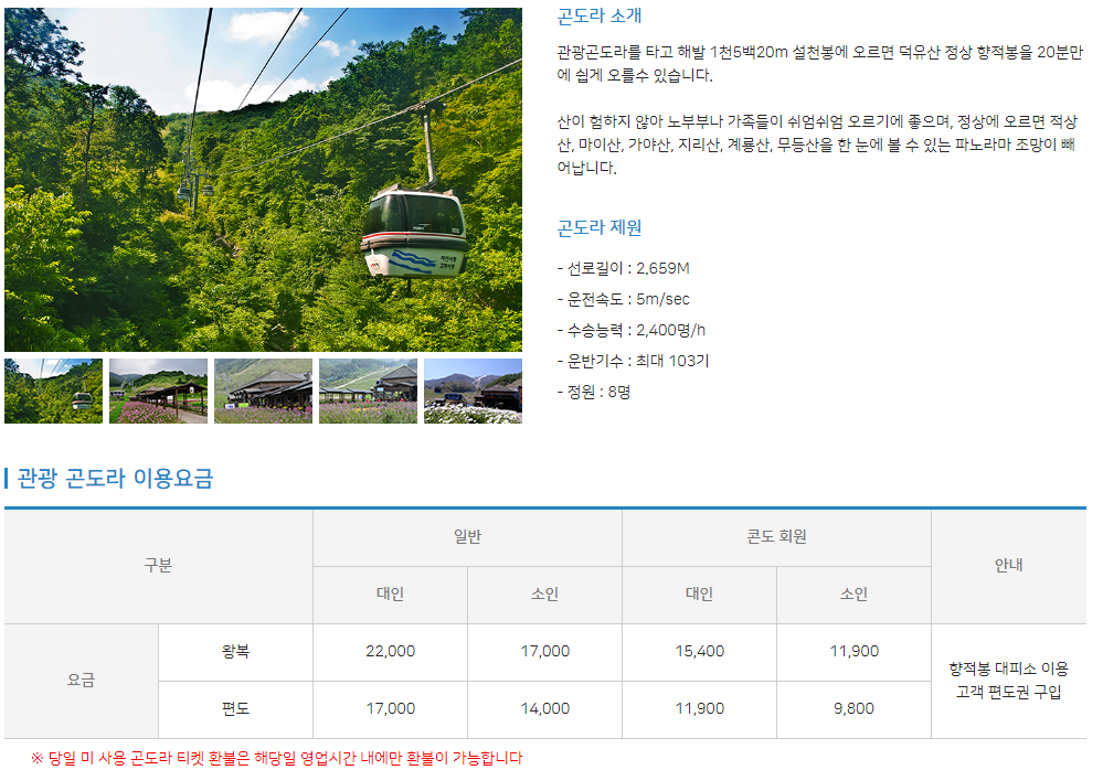 덕유산 곤도라 이용요금
