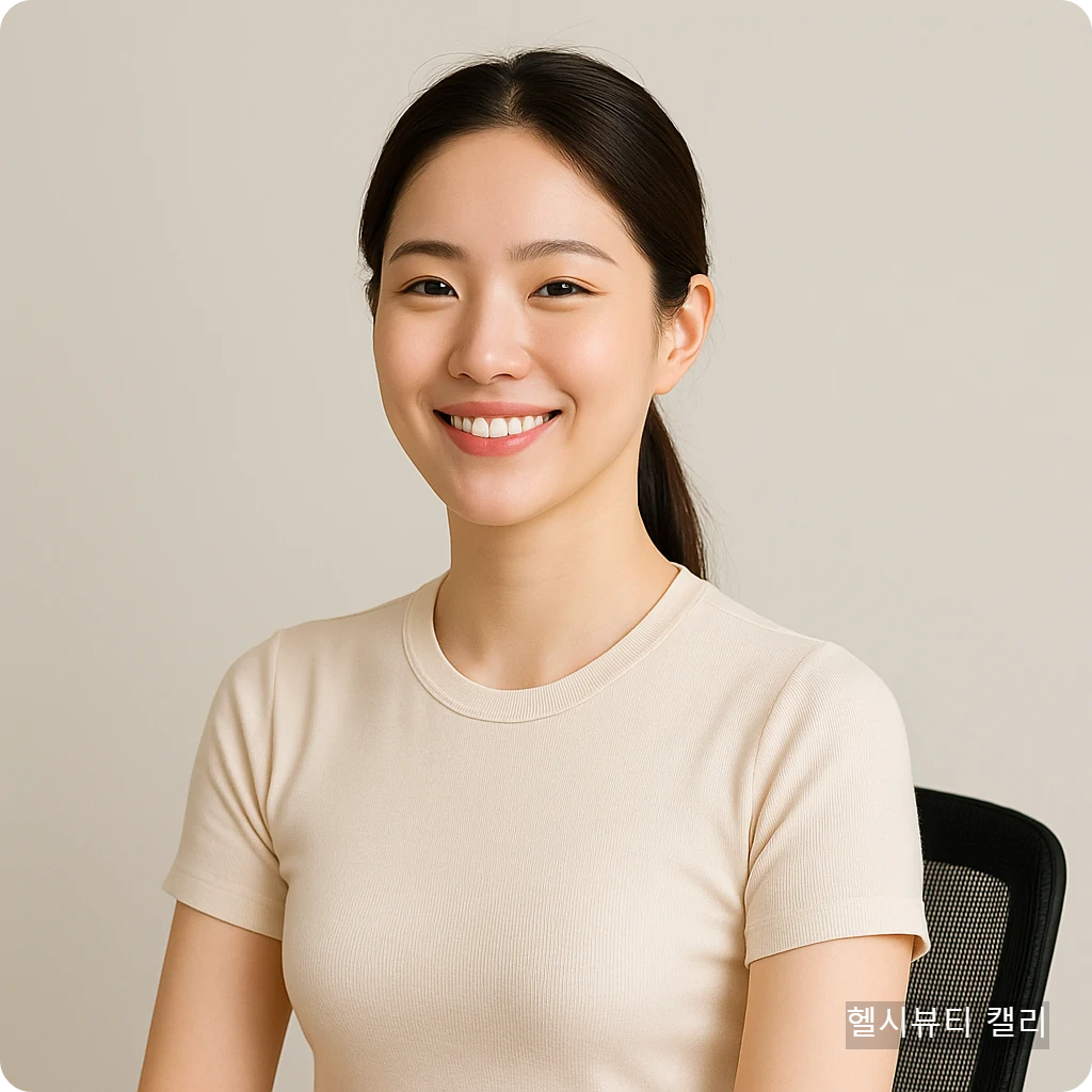 밝은 미소로 바른 자세를 유지하는 여성