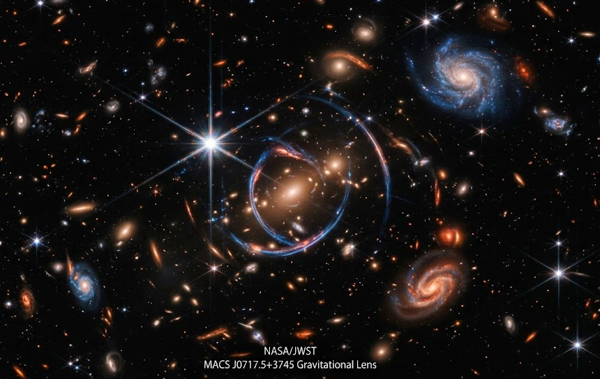 제임스 웹 우주망원경(JWST)이 적외선으로 촬영한 초기 우주 은하 관측 이미지