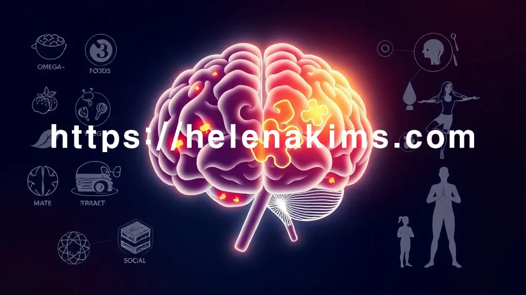 뇌의 왼쪽은 밝고 선명한 퍼즐 조각들로 온전하고 활기찬 모습. 오른쪽은 일부 조각이 빠져나가거나 흐릿해지며 경도인지장애의 위협을 상징한다. 주변에는 건강한 식단 아이콘(오메가3 식품), 독서하는 사람, 요가 자세 실루엣, 그리고 사회 활동을 의미하는 연결된 사람들의 아이콘이 배치되어 뇌 활성화와 예방의 중요성을 강조한 이미지.