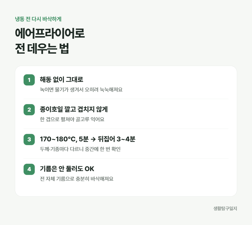 냉동 전 에어프라이어 데우는 법