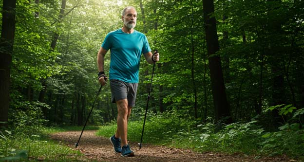 무릎에 부담 없는 유산소 운동 노르딕 워킹