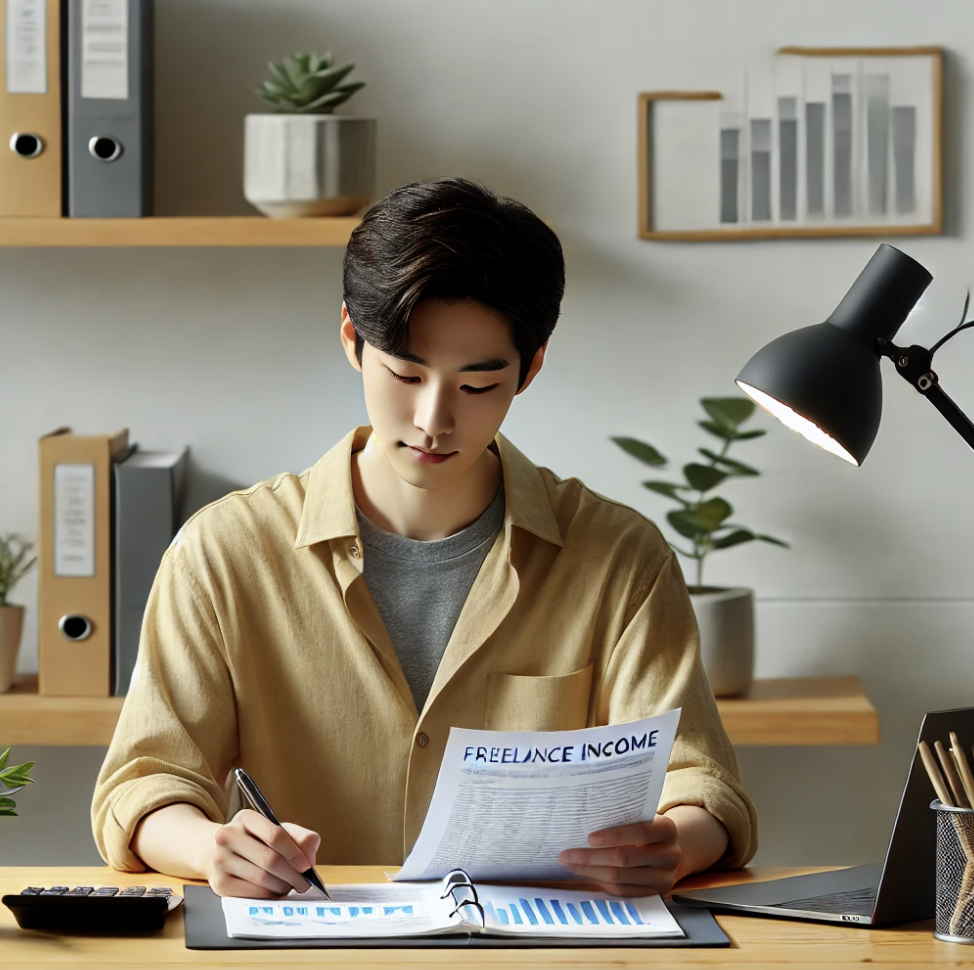 프리랜서나 기타소득 관리와 관련된 사무실 작업 이미지