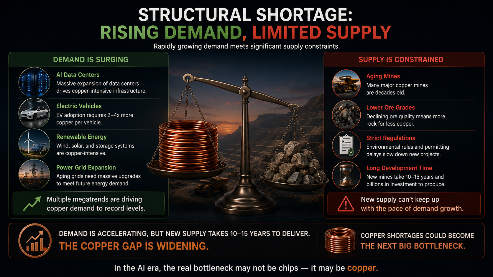 Copper supply shortage caused by growing demand from AI, electric vehicles and renewable energy