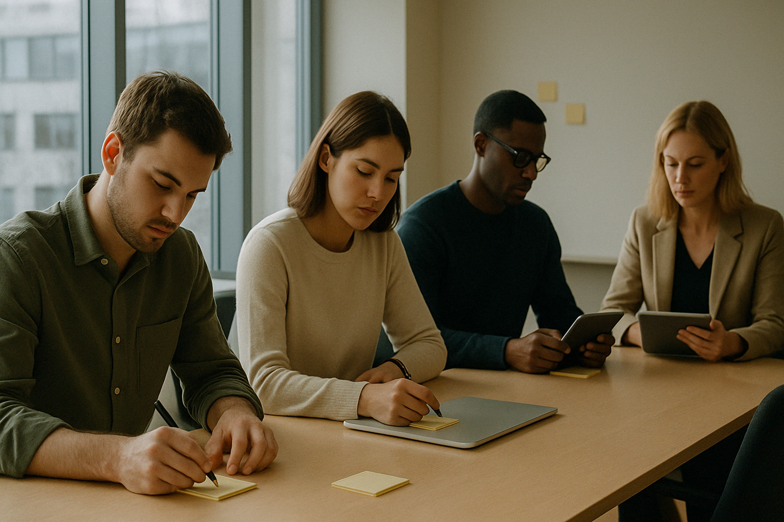 무음 회의 진행 중인 조용한 협업 분위기(Ai생성이미지)