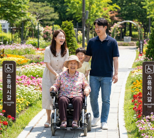 휠체어도 지나가기 편한 평탄한 꽃밭 산책로