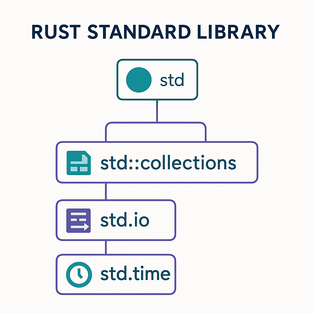 Rust standard library modules hierarchy diagram with core collections and utilities