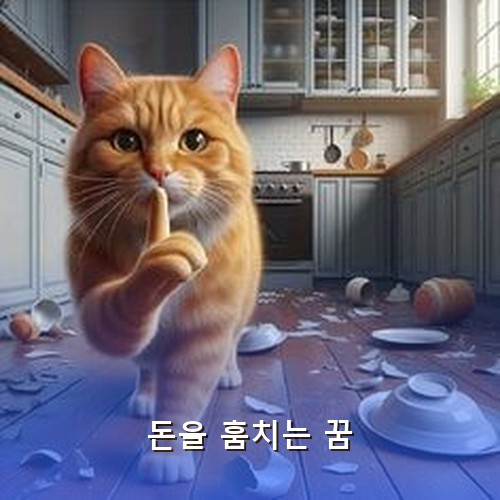 고양이가-돈을-훔치며-그릇을-깨고-쉿-하는-모습