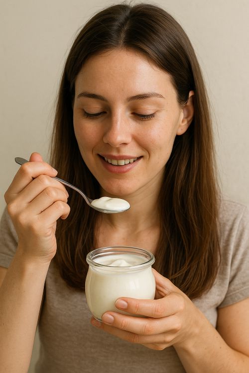 요거트를 먹는 여성