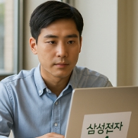 노트북을 보고 있는 남자의 모습